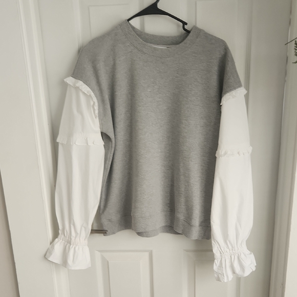 Derek Lam Tops - Derek Lam Gray Sweatshirt with White Ruffled Sleeves